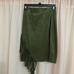 Western Olive Green Fringe Skirt